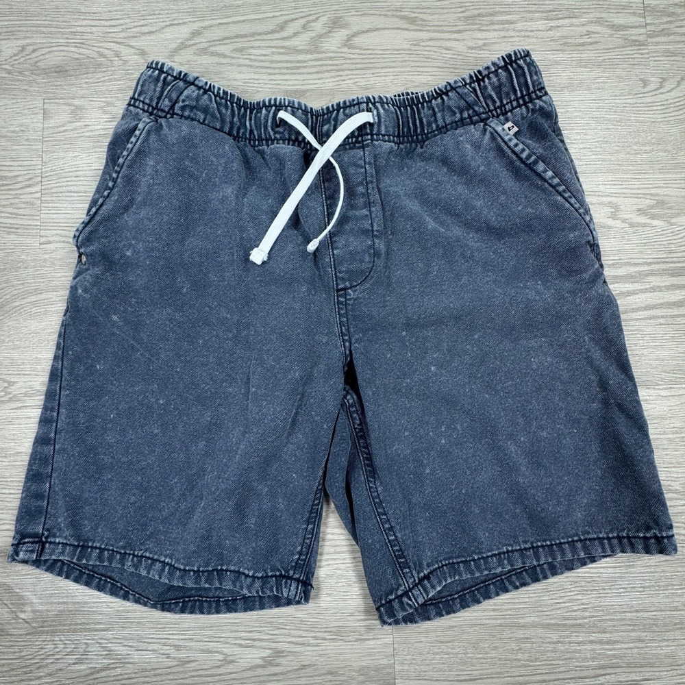 Blend Mens Woven Shorts Acid Wash Denim Blue Large Elastic Waist Casual Summer
